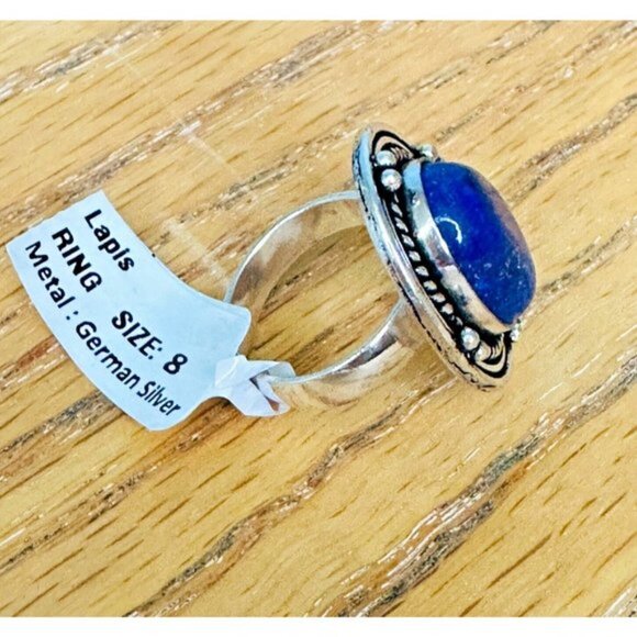 Lapis Lazuli Real Gemstone Ring 1 Inch Embellished Setting Ring Size 8 - Picture 2 of 8